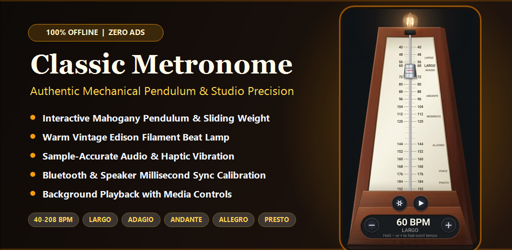 Classic Metronome — Authentic Mechanical Pendulum & Studio Precision