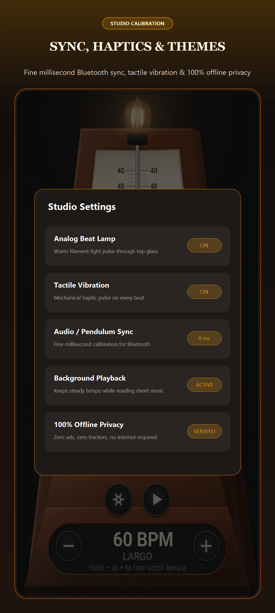 Studio Calibration Settings for Bluetooth Sync and Haptics