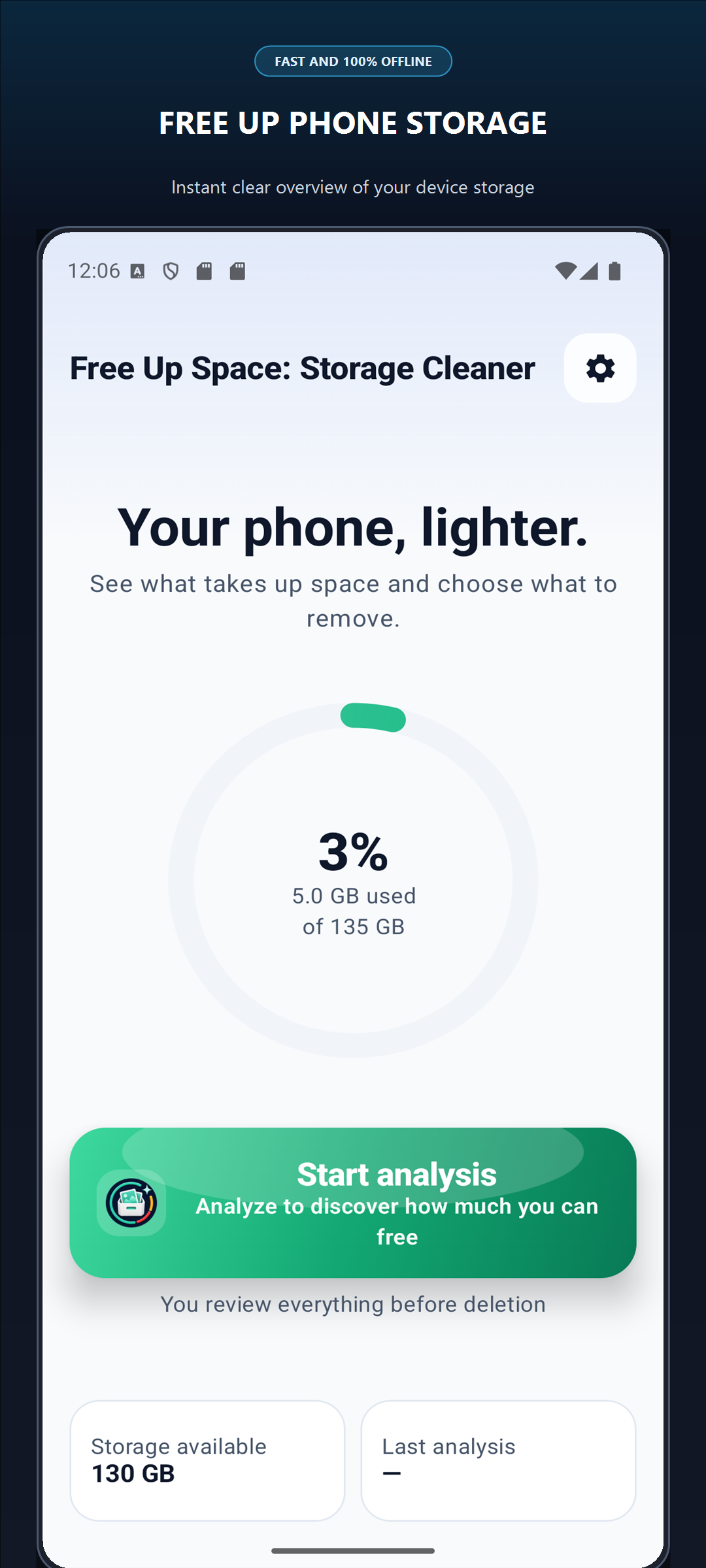 Free Up Space Home Screen — Your phone, lighter
