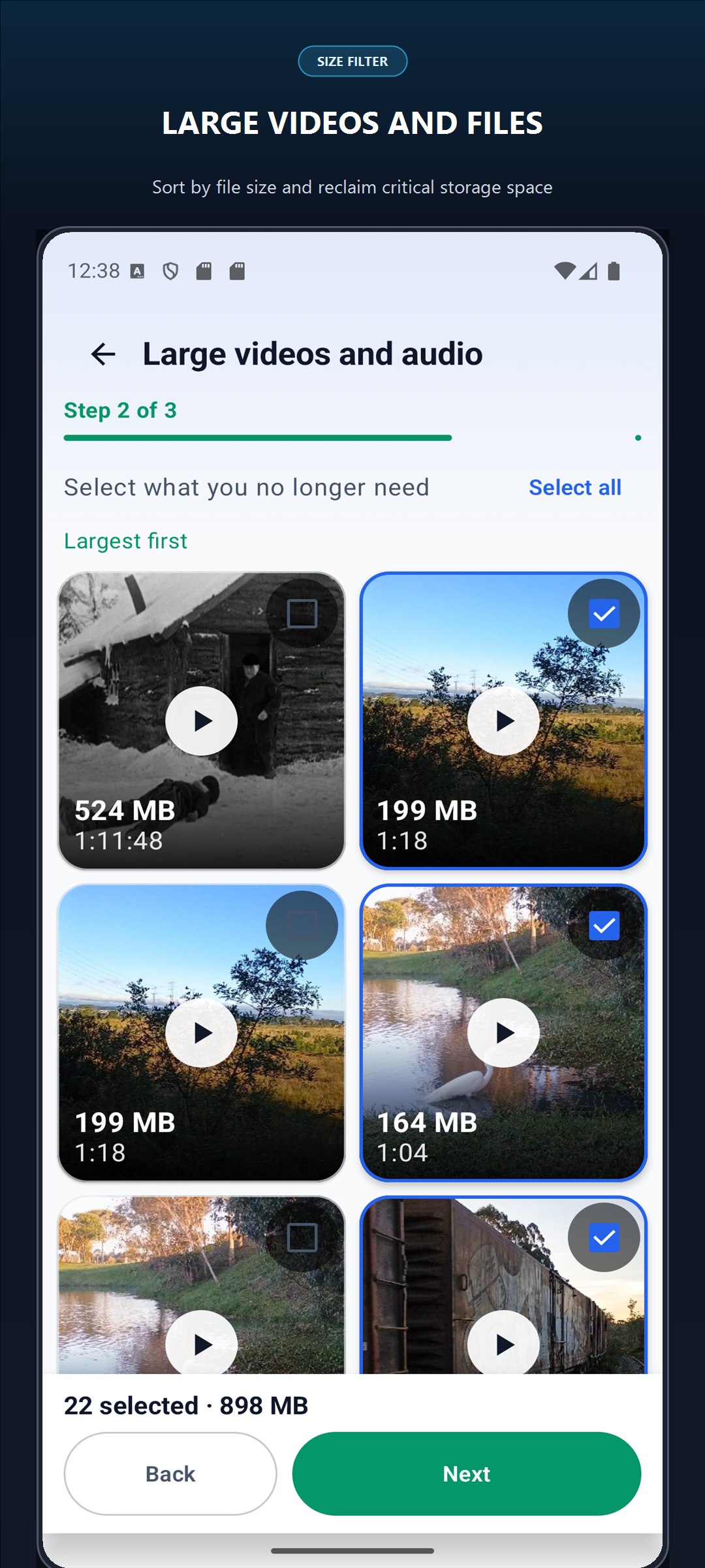 Large Videos and Files sorted by size