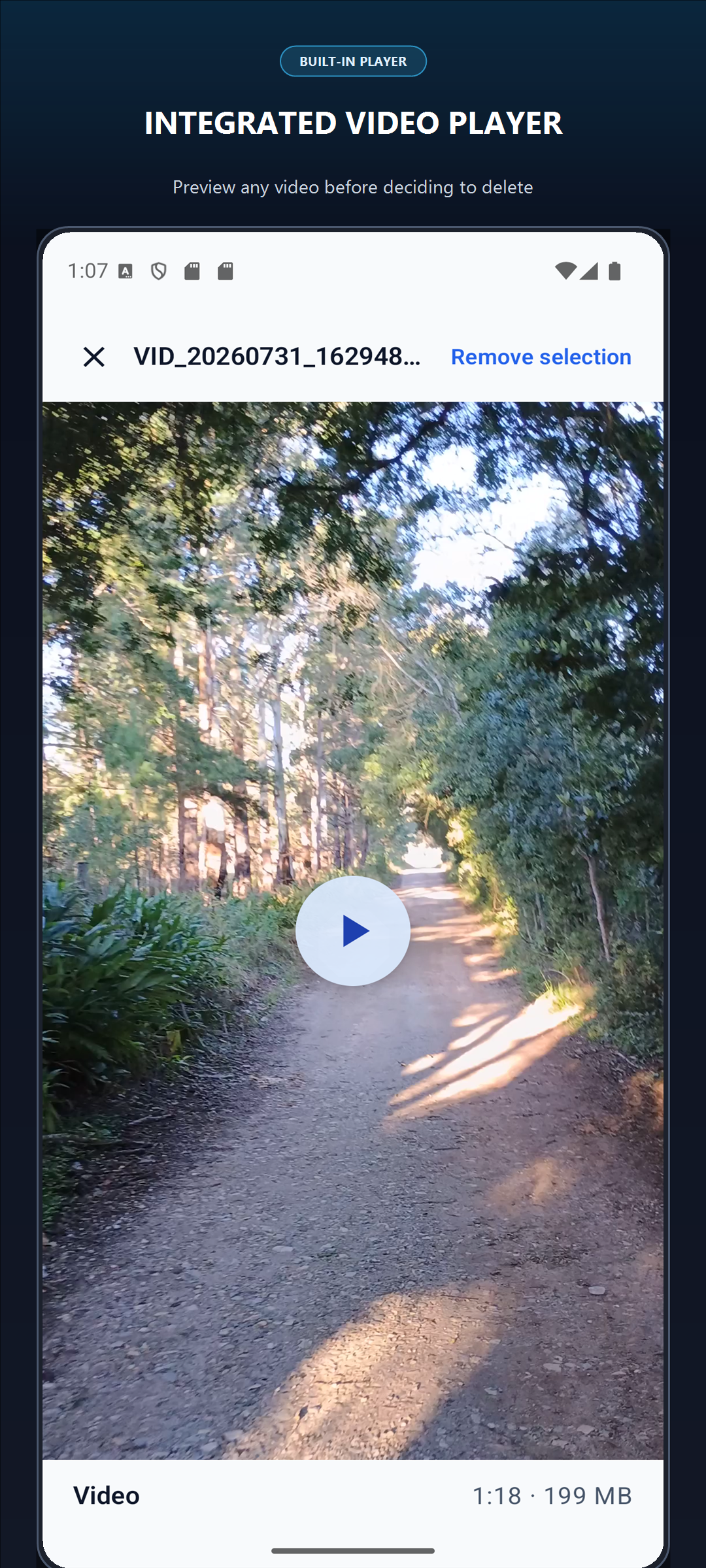 Integrated Video Player to preview before deleting